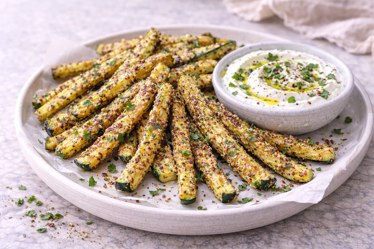 Zucchini Fries with Mint Labna Dip